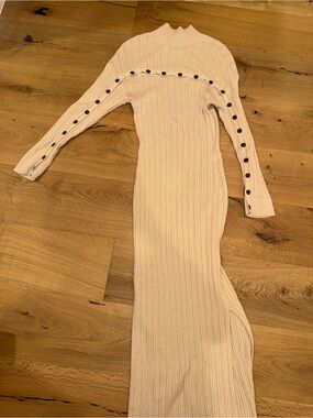 NAADAM Cream Ribbed Long Button-Trim Maxi Dress